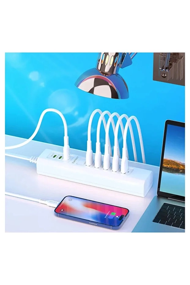 8 Portlu Çoklu USB Şarj İstasyonu 5 USB + 3 Type-C Masaüstü Çoklu Şarj Cihazı
