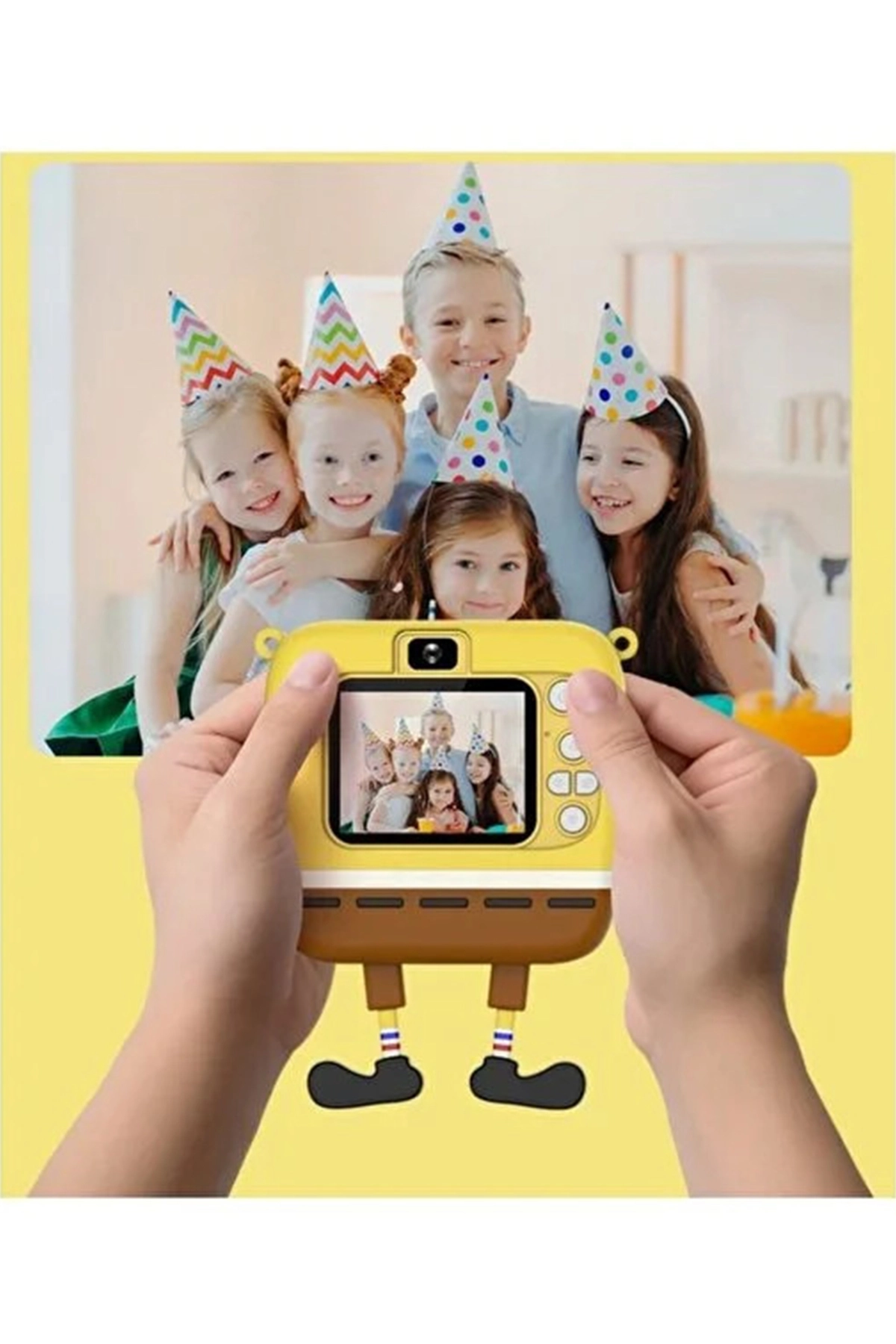 Sünger Bob Tasarımlı Yeni Nesil Çocuk Dijital Mini Fotoğraf Makinesi Çift Kamera