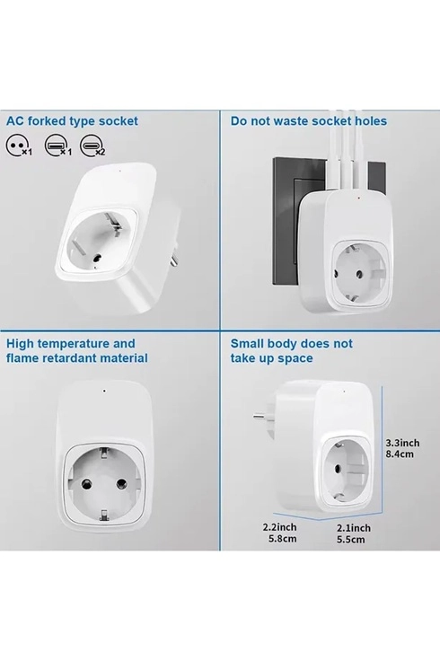 Tekli Yüksek Voltaj Korumalı Duvar Prizi 2X Type-C 1X USB Çıkışlı Priz Grup Priz Çoğaltıcı siyah 
