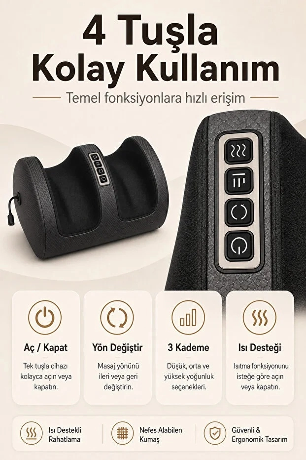 Şarjlı Isıtmalı Ayak ve Bacak Masaj Aleti Sıcak Kompresli 3 Kademeli Çift Yönlü Yoğurma Type-C