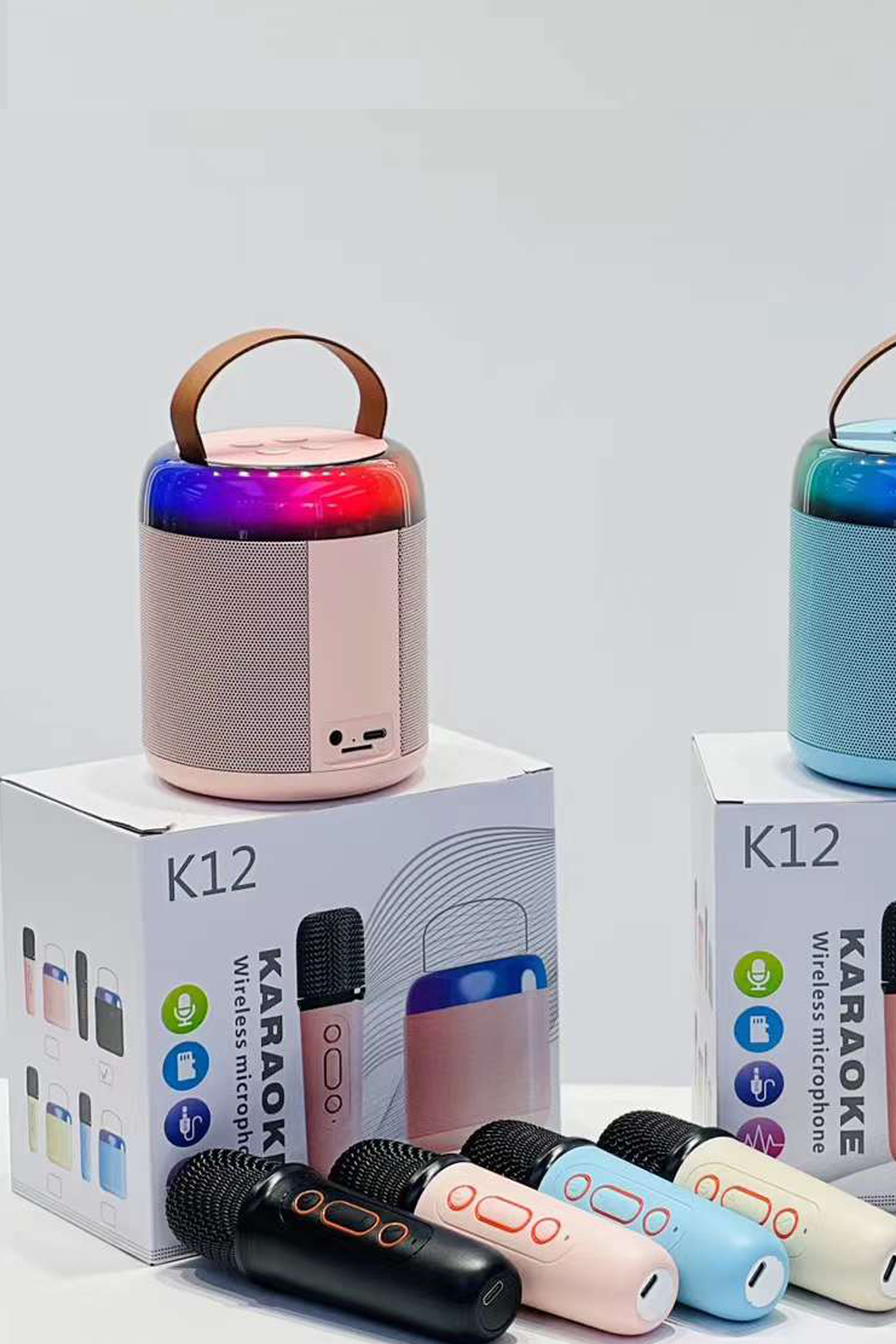 Vothoon K12 Kablosuz Karaoke Mikrofon Taşınabılır Bluetooth Pembe