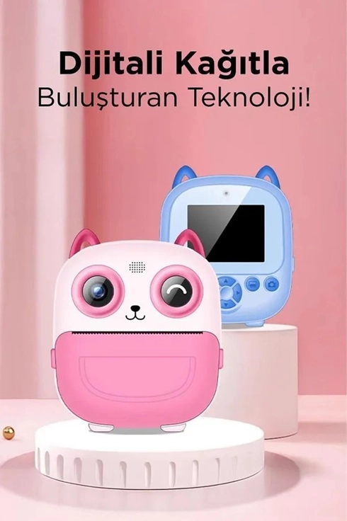 Dijital Video Fotoğraf App Destekli Çocuk Kamerası Termal Resim Kağıt Baskılı Yazıcı Mavi