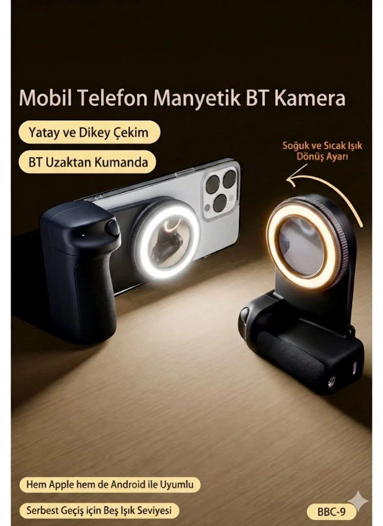Bluetooth Manyetik Telefon Yapıştırma Kavrama Halka Dolgu Işığı ile Magsafe Selfie Klips