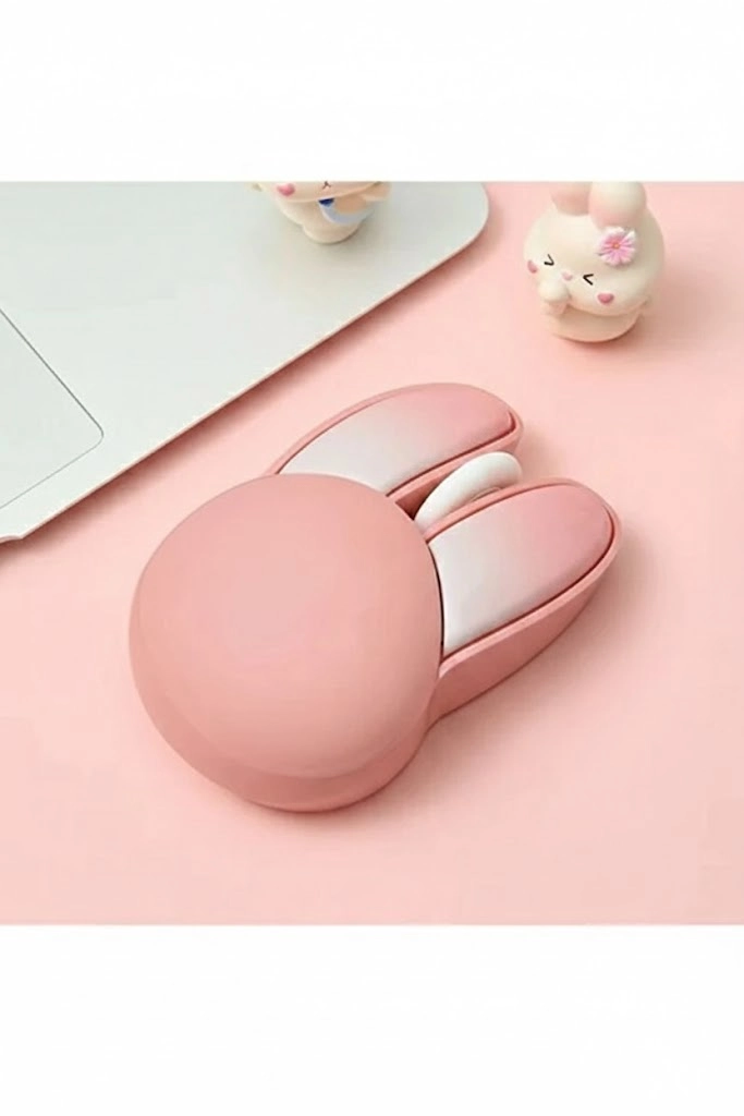 Tavşan figürlü Kablosuz Mouse pil Dahil Etiket Hediyeli pembe
