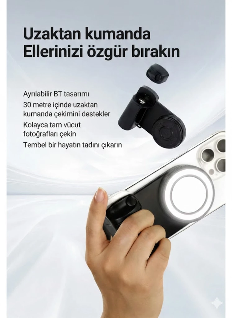 Bluetooth Manyetik Telefon Yapıştırma Kavrama Halka Dolgu Işığı ile Magsafe Selfie Klips