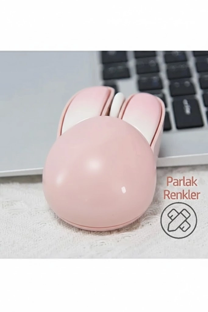 Tavşan figürlü Kablosuz Mouse pil Dahil Etiket Hediyeli pembe