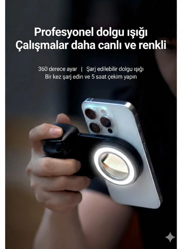 Bluetooth Manyetik Telefon Yapıştırma Kavrama Halka Dolgu Işığı ile Magsafe Selfie Klips
