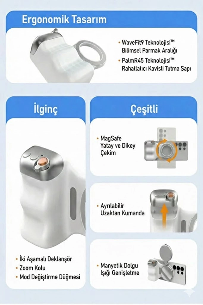 MagSafe Selfie Çubuğu Kamera Kolu Profesyonel Çekim Zoom 