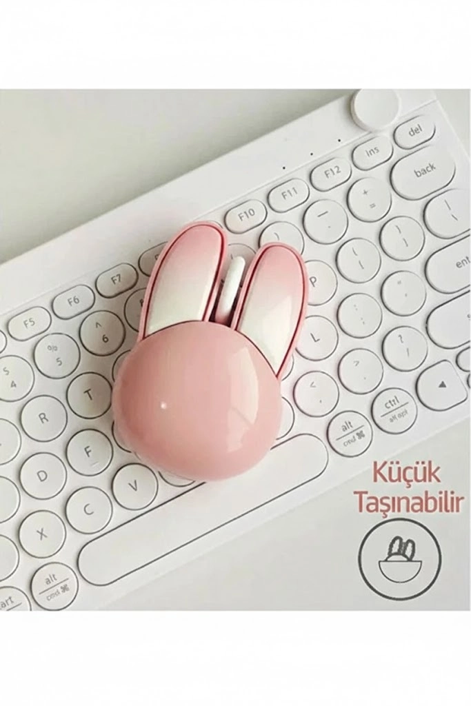 Tavşan figürlü Kablosuz Mouse pil Dahil Etiket Hediyeli pembe