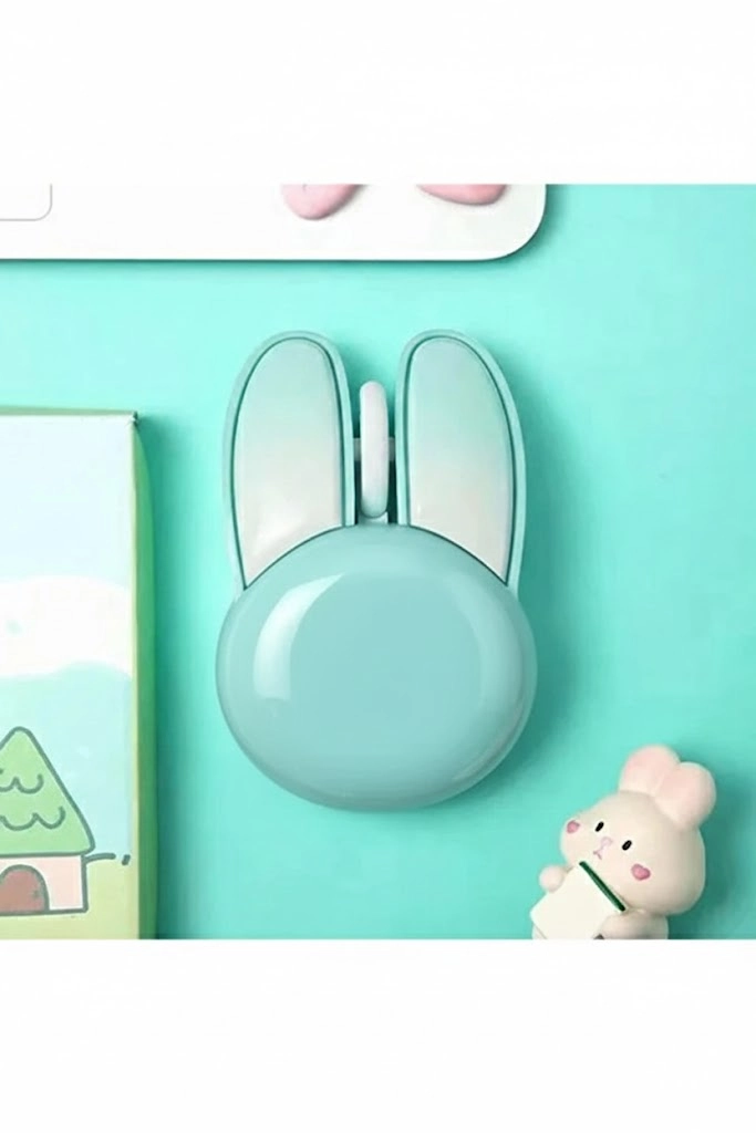 Tavşan figürlü Kablosuz Mouse pil Dahil Etiket Hediyeli Mavi