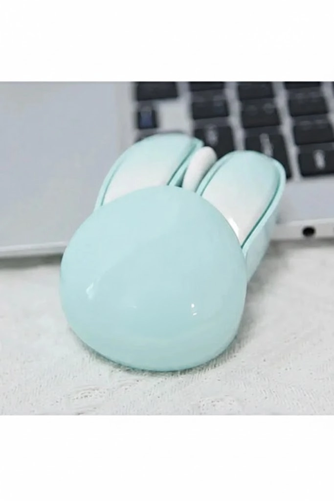 Tavşan figürlü Kablosuz Mouse pil Dahil Etiket Hediyeli Mavi