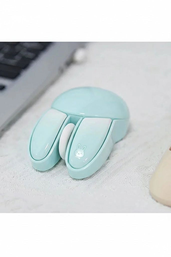 Tavşan figürlü Kablosuz Mouse pil Dahil Etiket Hediyeli Mavi
