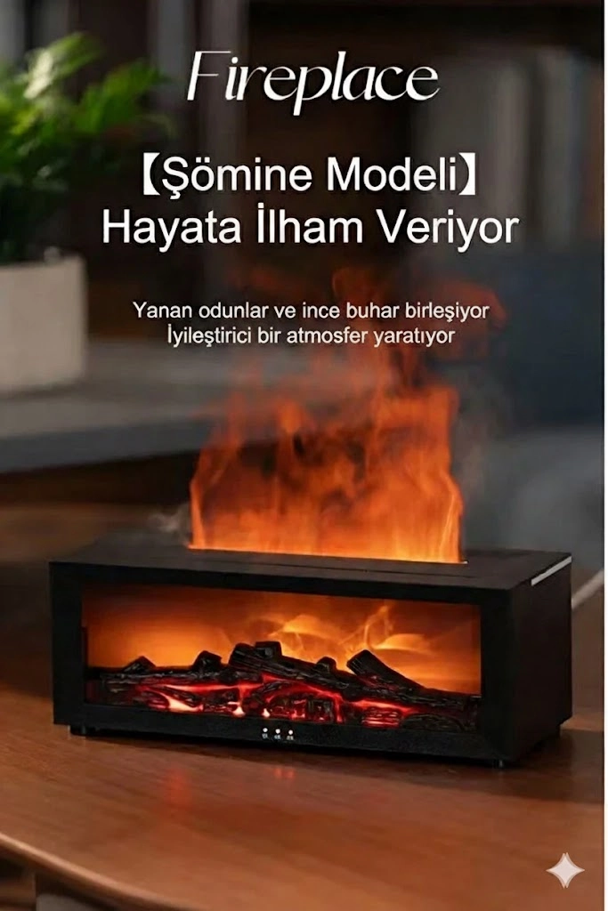A4 Şömine Esintili Aromaterapi Difüzörü Ultrasonik Hava Nemlendici 