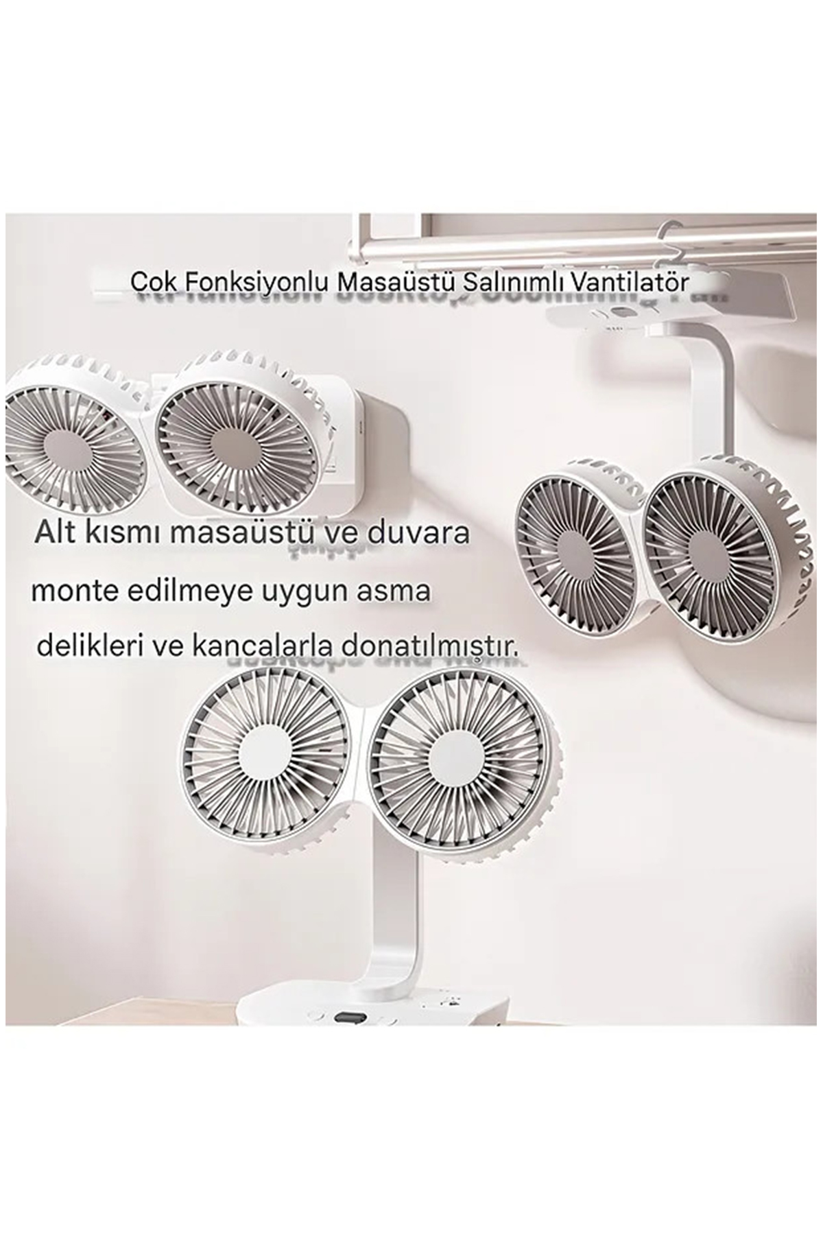 Masaüstü Dijital Ekranlı Çift Fanlı Led Işıklı Soğutucu Fan Ev Ofis Şarjlı Vantilatör