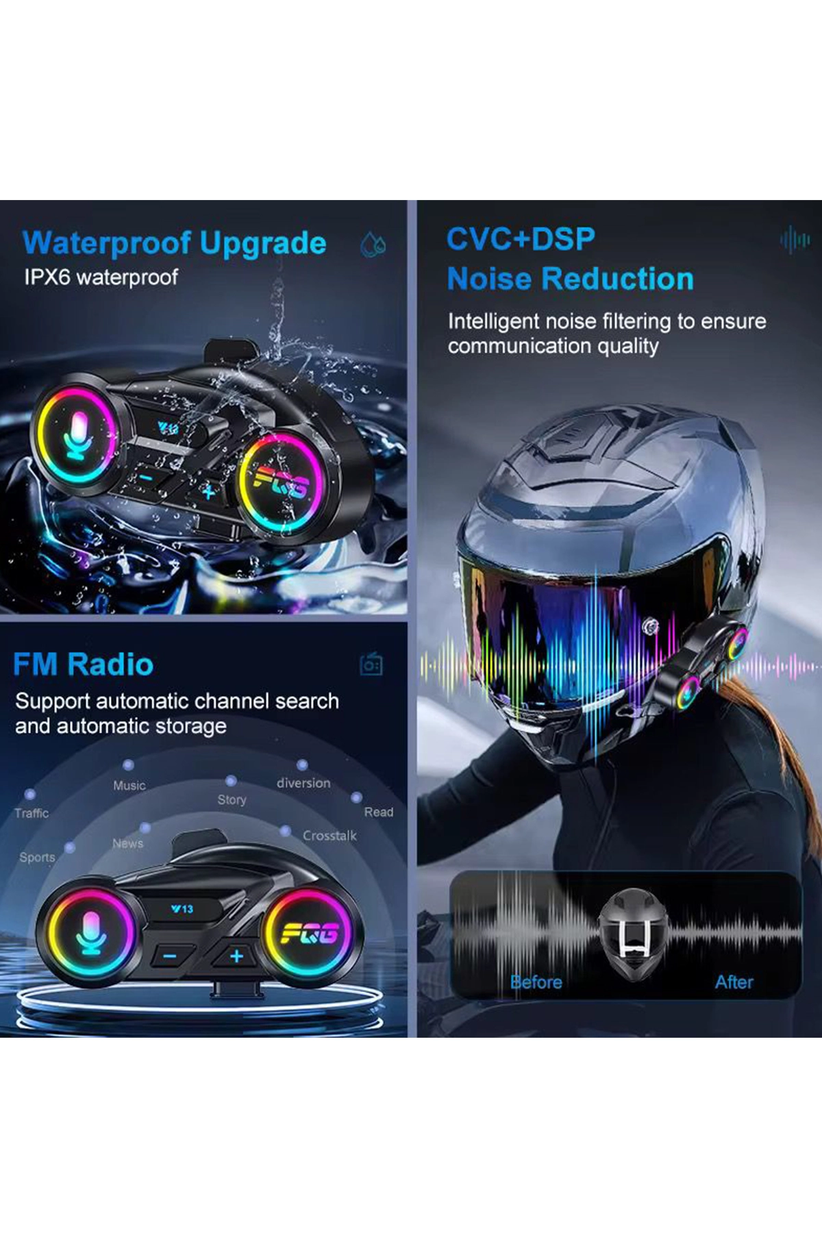 Y13 Motor Kask Kulaklık RGB Modlu Radyolu Motosiklet Kulaklık 5.3 Bluetooth Intercom