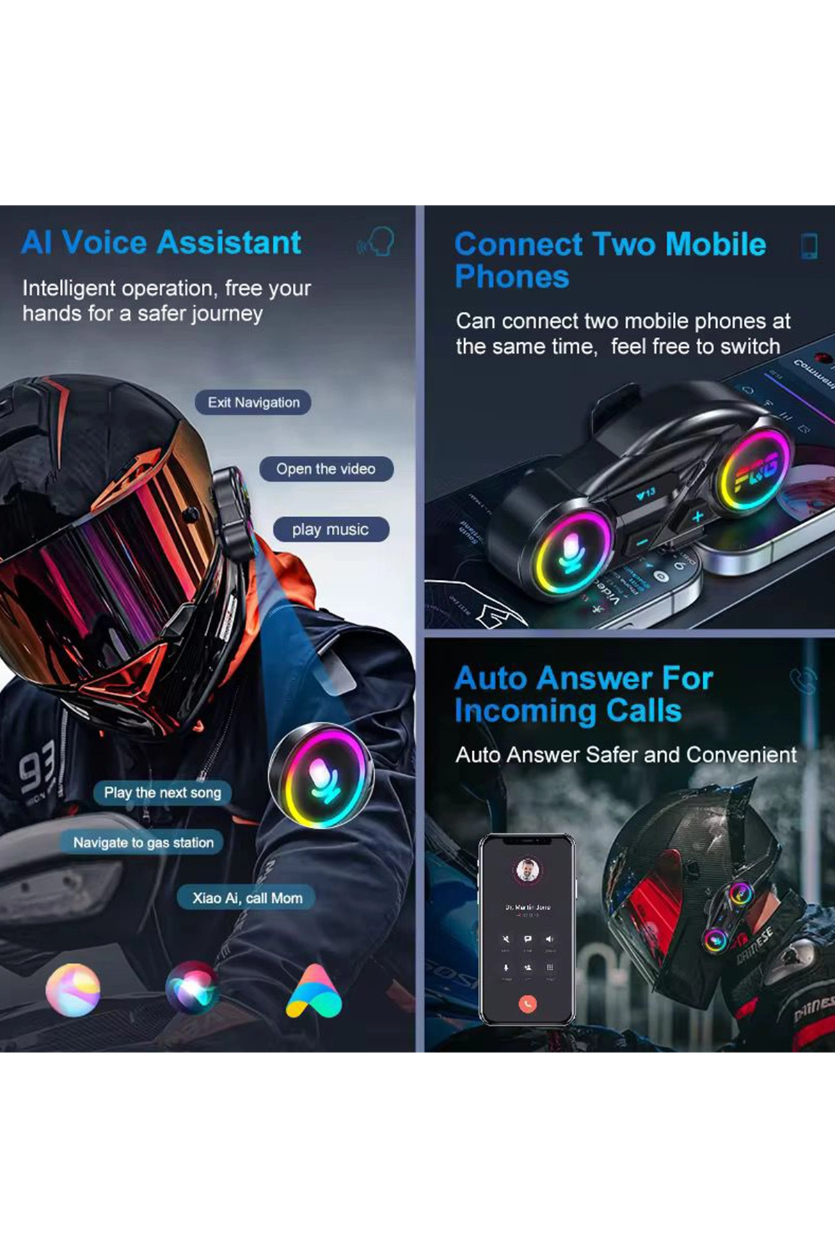 Y13 Motor Kask Kulaklık RGB Modlu Radyolu Motosiklet Kulaklık 5.3 Bluetooth Intercom
