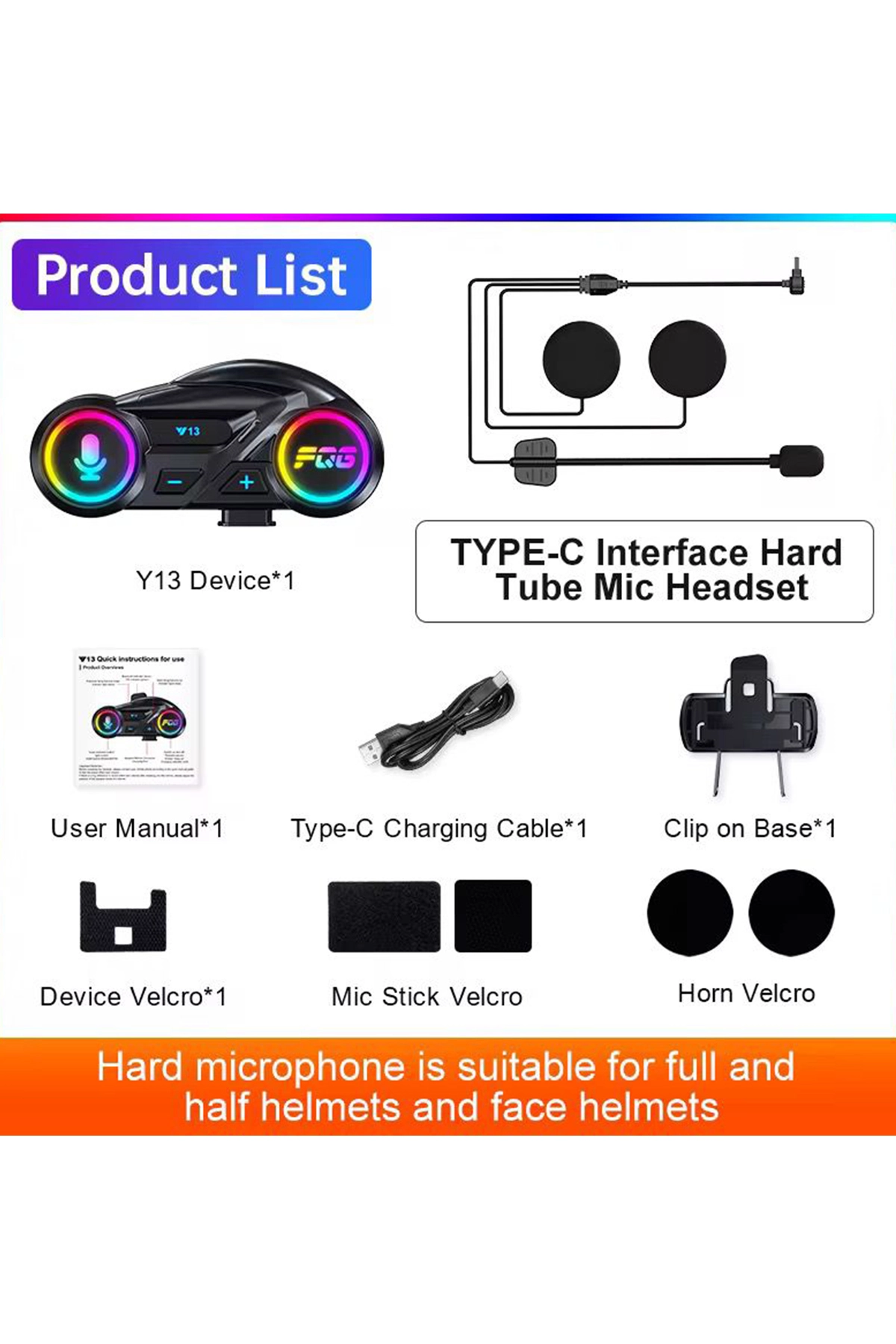 Y13 Motor Kask Kulaklık RGB Modlu Radyolu Motosiklet Kulaklık 5.3 Bluetooth Intercom