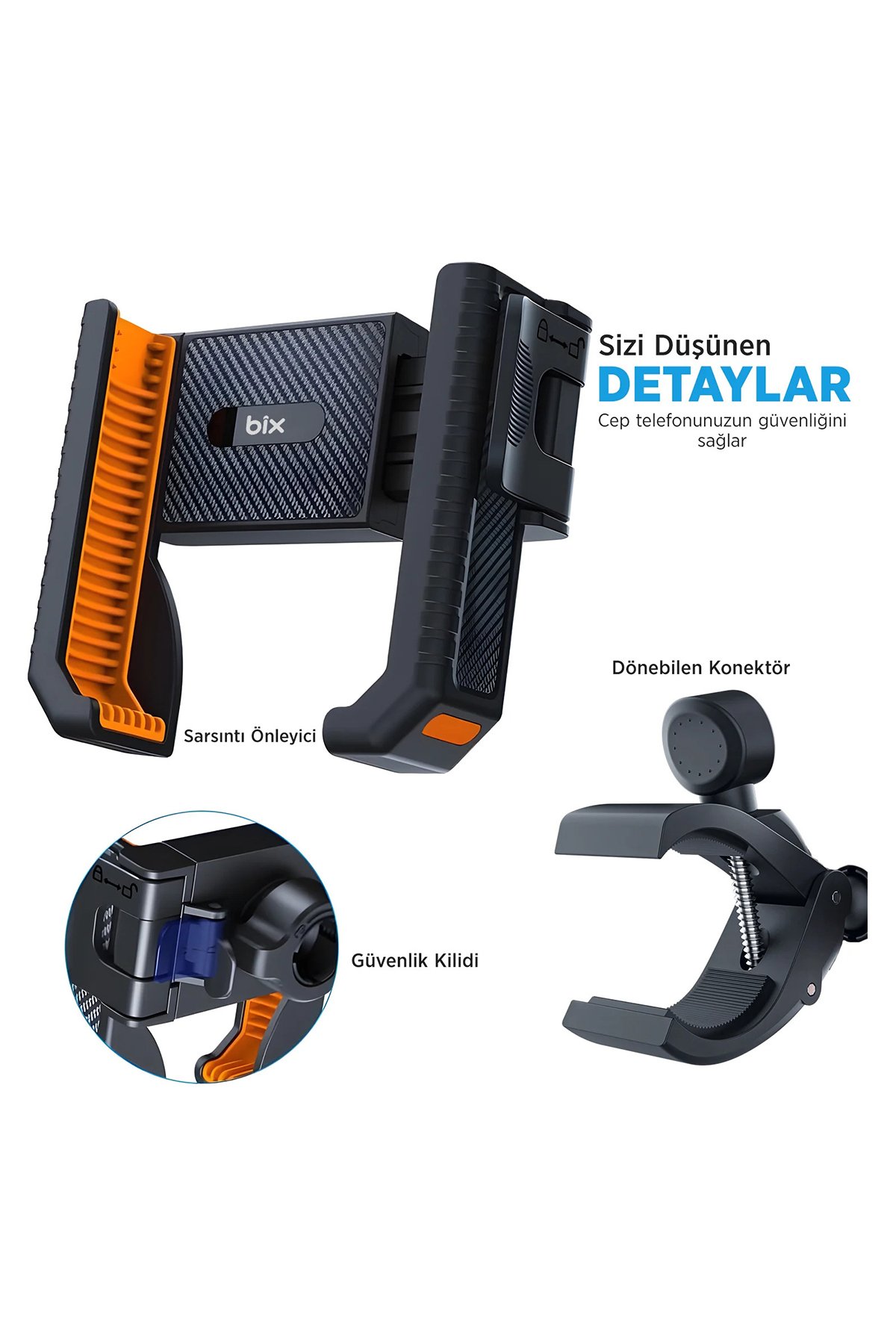Gidon Bağlantılı Bisiklet Motosiklet için Esnek ABS 4-7.8″ inç Telefon Tutucu 360° Dönebilen Tasarım
