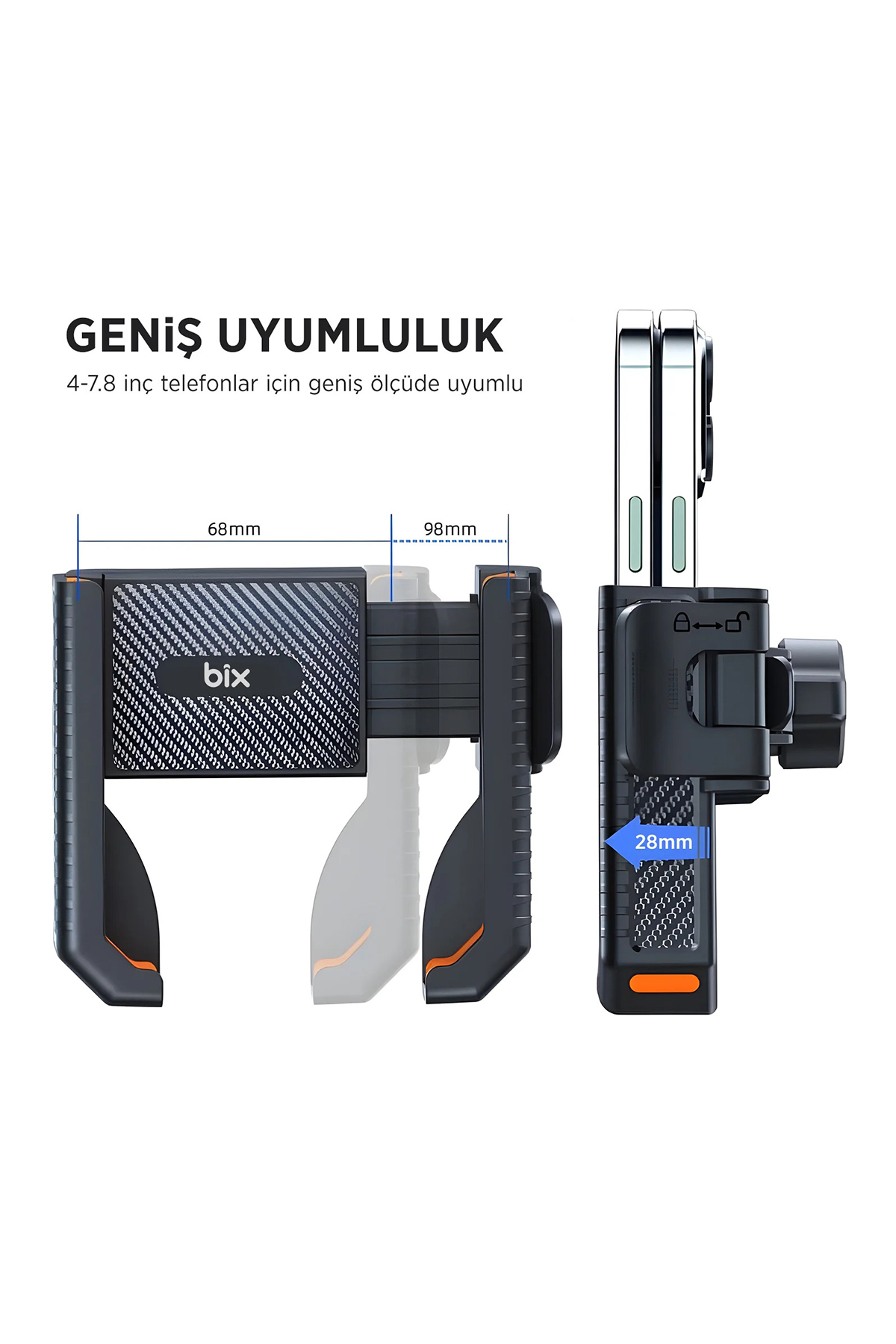 Gidon Bağlantılı Bisiklet Motosiklet için Esnek ABS 4-7.8″ inç Telefon Tutucu 360° Dönebilen Tasarım