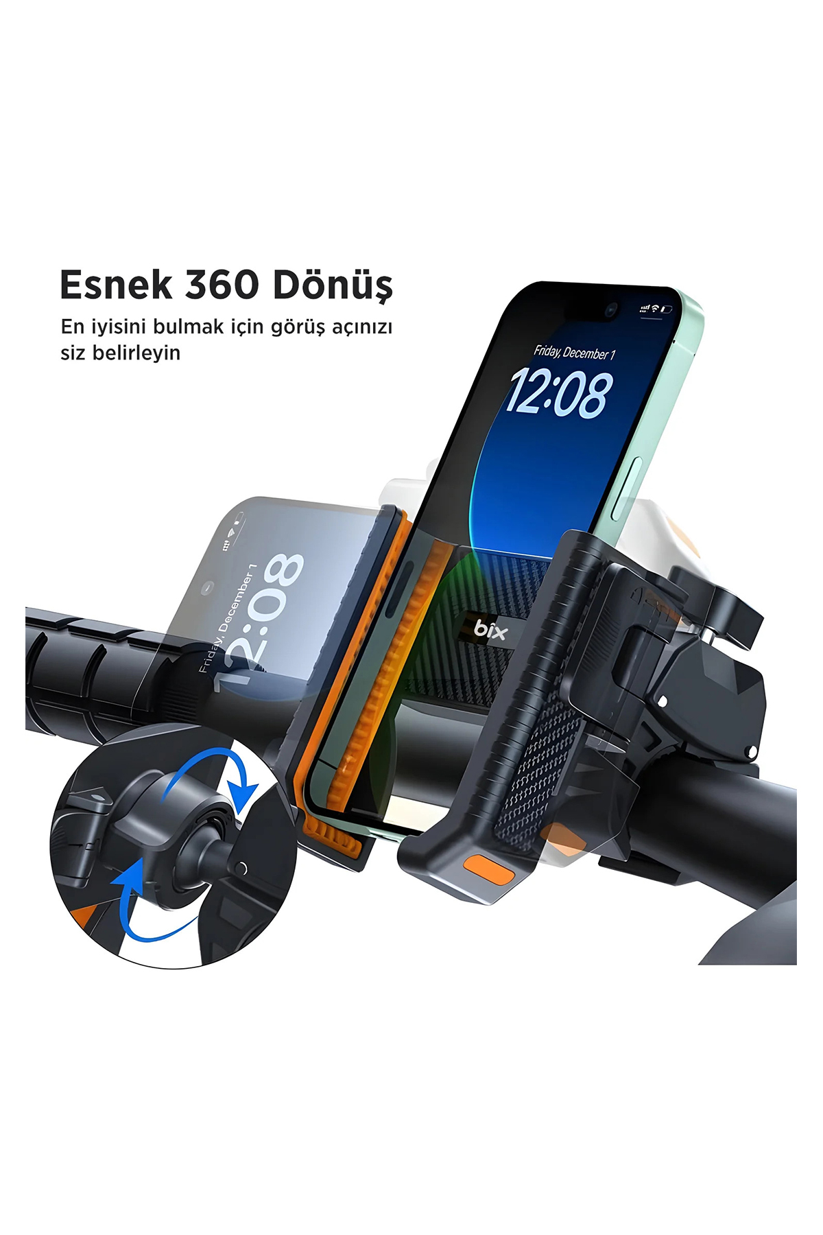 Gidon Bağlantılı Bisiklet Motosiklet için Esnek ABS 4-7.8″ inç Telefon Tutucu 360° Dönebilen Tasarım