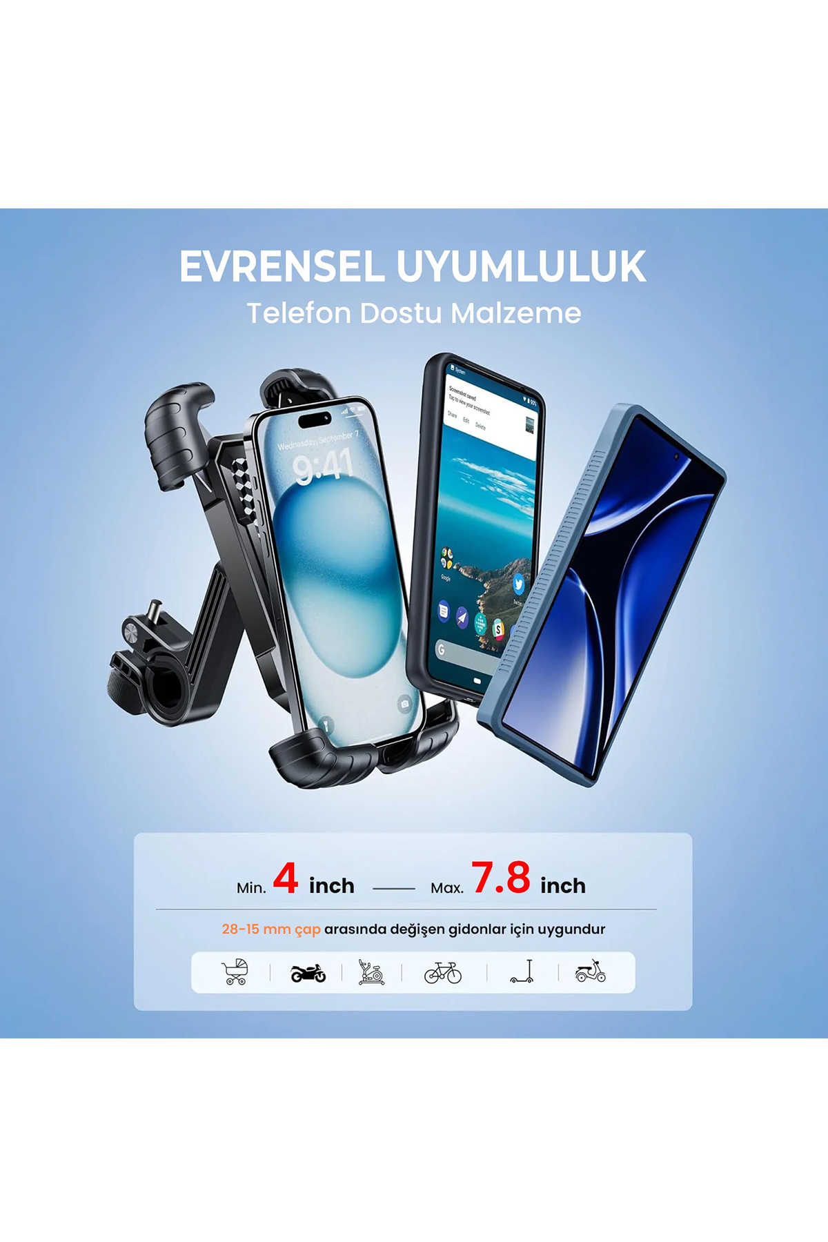 Gidon Bağlantılı Bisiklet Motosiklet için Esnek ABS 4-7.8″ inç Telefon Tutucu 360° Dönebilen Tasarım