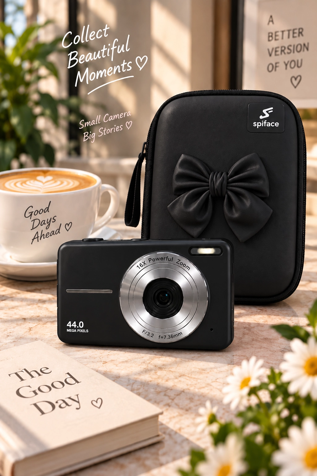 4K Figürlü Çantalı Dijital Video Kamera 44MP 16X Zoom Işıklı Kart Dijital Fotoğraf Makinesi 64gb Hafıza Kart Hediyeli siyah