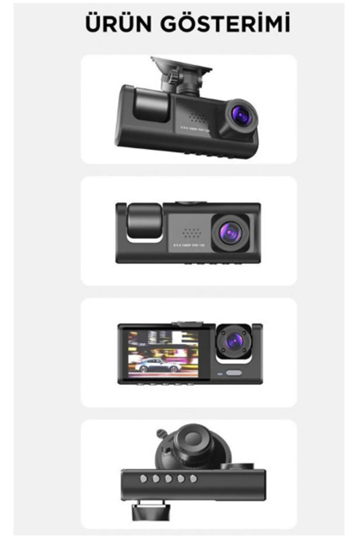Vothoon Araç içi 1080p 3 Kameralı Lcd Ekranlı Gece Görüşlü , G-sensör , Geri Görüş Kamera